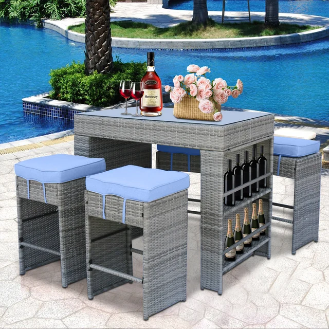 Manufacturer Promotion Luxury Outdoor Rebound Cushion Gray Rattan Garden Furniture for Terrace