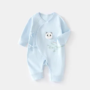 Lightweight 100% Cotton Unisex Infant Rompers Solid Animal Pattern Casual Style Button Closure Autumn Season 0-6 Months IDBABY