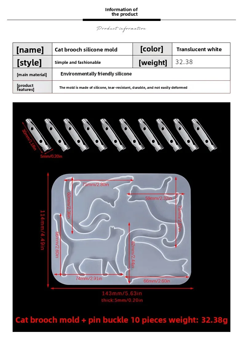 DIY Crystal Glue Cat Nose Pin Silicone Mold, Lucky Cat Fashion Bag Pendant Earrings Decorative Silicone Mold details