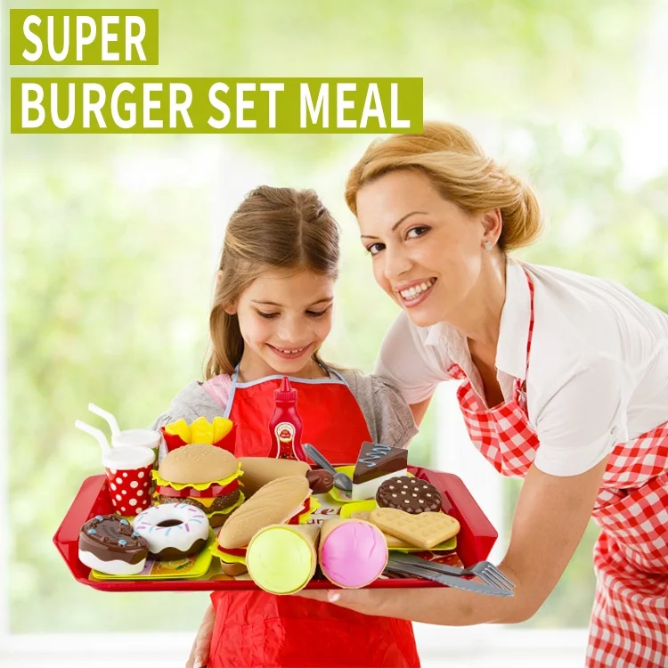 
 Лидер продаж, Amazon, оптовая продажа, детский Дошкольный набор еды, пластиковая Реалистичная кухонная игрушка, 49 шт.  