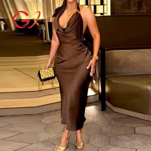GX11840 Fashion 2026 Clothing Boutique Halter Sleeveless Sexy Long Party Dress Elegant Backless V-neck Maxi Dresses