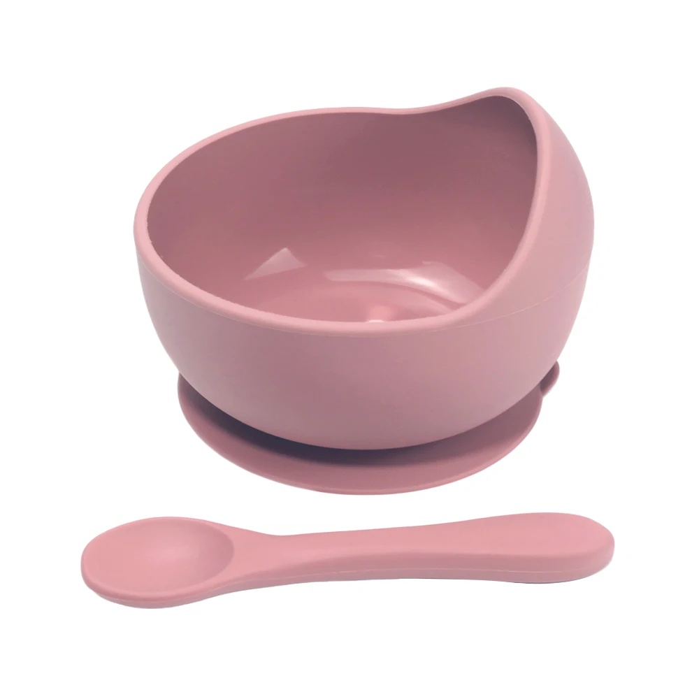 Оптовая продажа силиконовая миска с ложкой для детского питания ручной работы