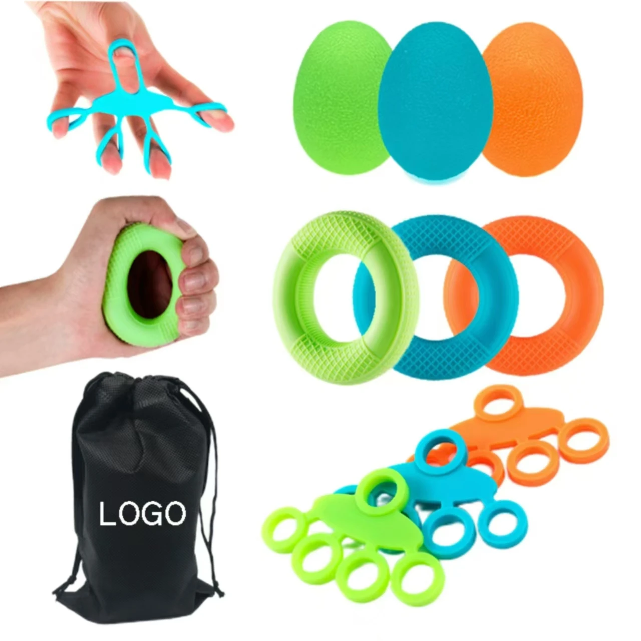 Customized Grip Strength Trainer Kit 9 Pack Finger Exerciser Hand Strengthener Hand Extension Exerciser Forearm Workout Ring