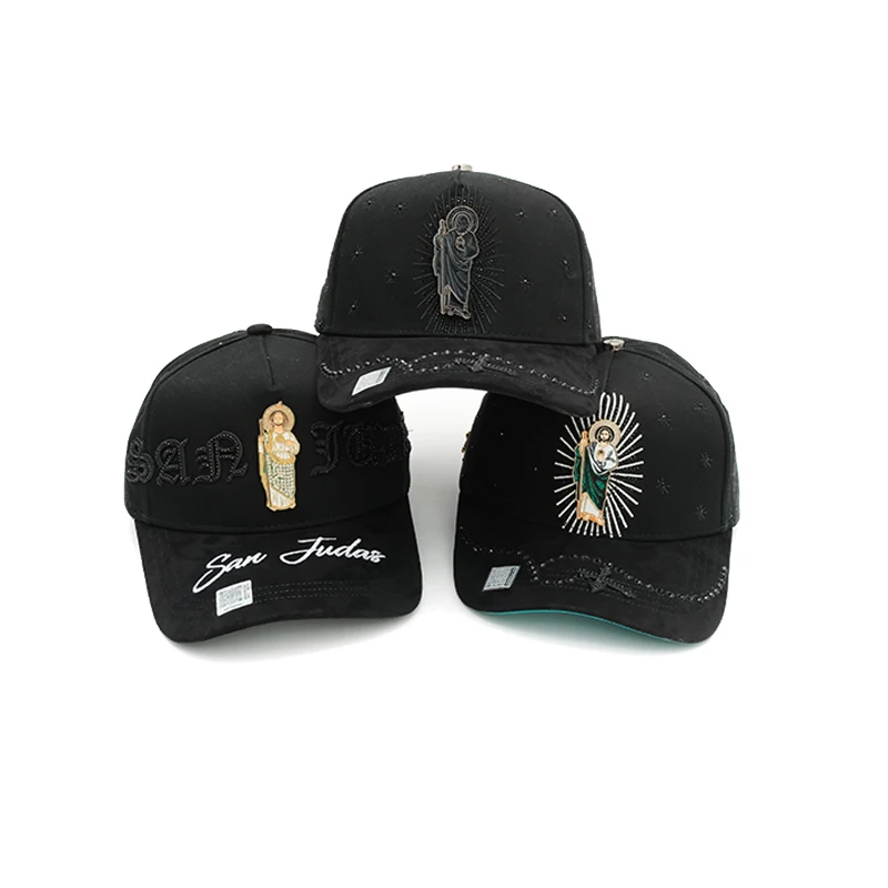 high quality Hot Selling San Judas metal Embroidery logo Rhinestone Adjustable unisex Baseball Cap for man women