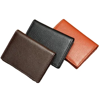 High-quality leather ultra-thin card holder men's wallet Solid color pebble pattern passport cover document bag custom logo