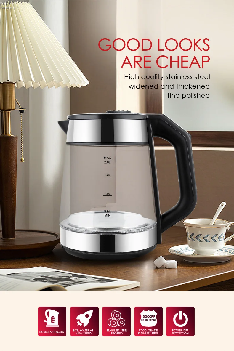 New Design Stainless Steel 2liter Electronic Water Kettle Home