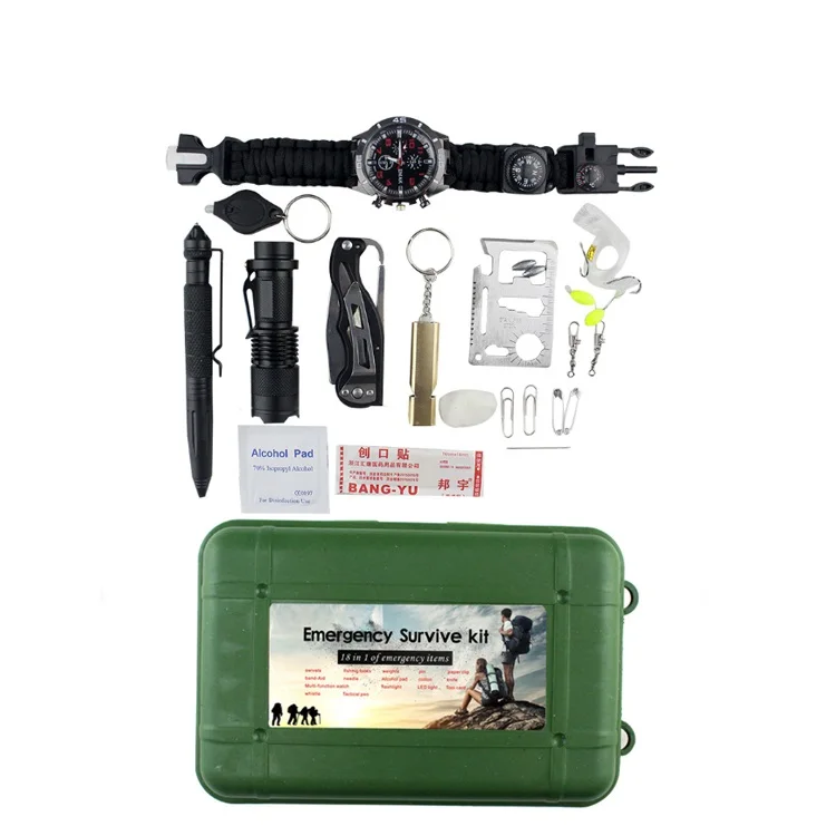 16 In 1 Outdoor Camping Tools Kit Emergency Survival Kit with Survival Watch Bracelet