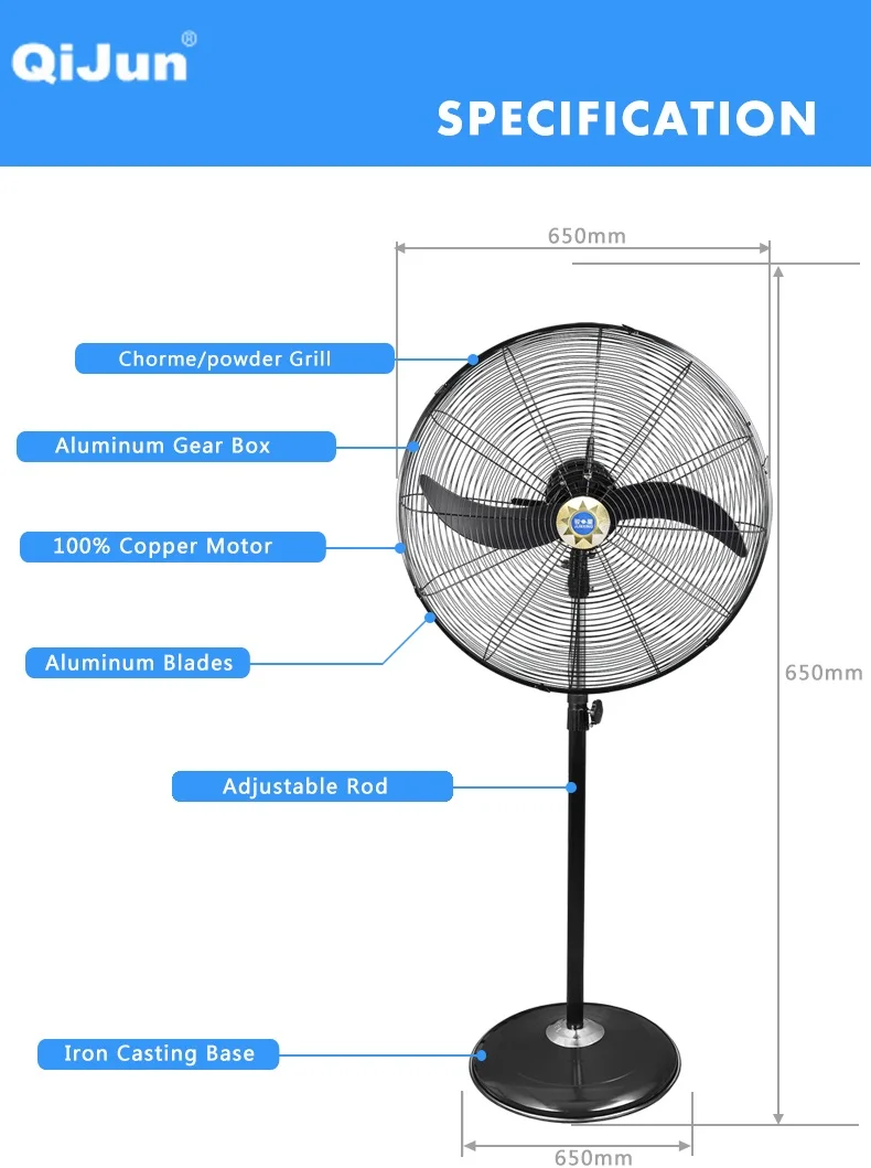 Cooling Stand Industrial Fan, Electric Plug, 190W - detail 2