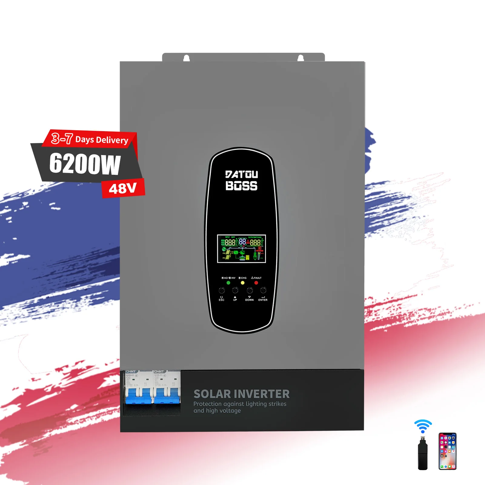 Datouboss EU Stock 230VAC 6.2KW 48V Single Phase Inverseur Hybride Onduleur Solaire Hybride Solar Inverters With WIFI Function_voghion.com