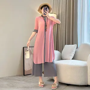 2026 Spring New Fashion Elegant Casual Western Style Two-Piece Set Loose Size Cardigan Suit Woven Knitting Fabric Solid Pattern