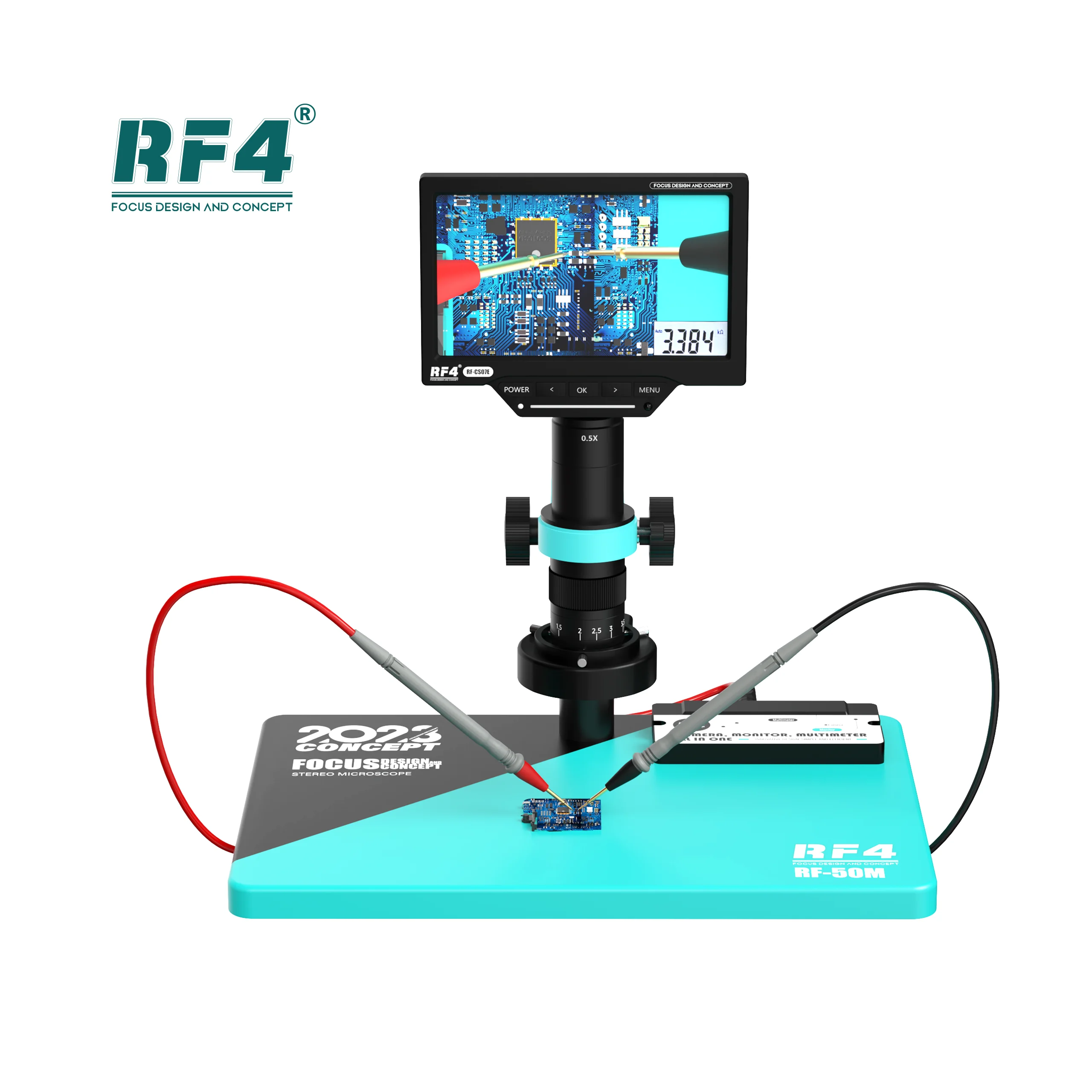 RF4 RF-50M Video Camera Display Integrated Monocular 7-50X Zoom C-Mount Lens Microscope With Multimeter Functional Microscope