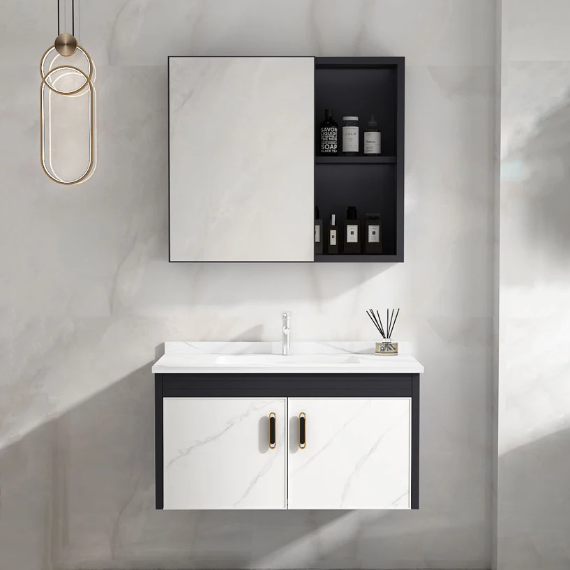 Hotel furniture bathroom vanity sink aluminum cabinet sintered stone wash basin modern bathroom cabinet with mirror details