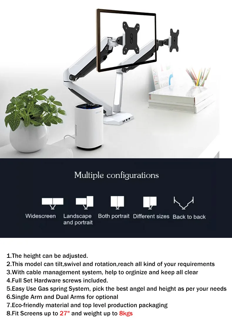 Aluminum Black Desktop Dual Monitor Stand With Usb Buy Flexible Monitor Stand Product on