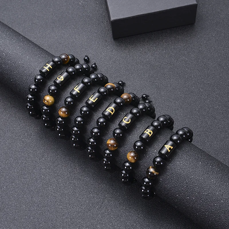 Wholesale Promotion 26 letter A to Z Natural black agate beads