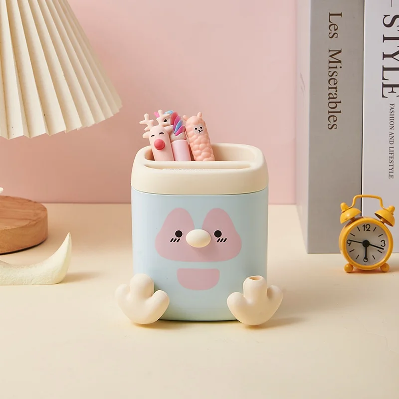 Creative Cartoon Penguin Desktop Storage Box Multifunctional Square Pen Holder Pencil Sharpener Office Learning Stationery