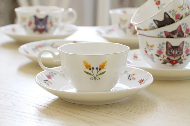 England Style Coffee Mug With Cat Designs Afternoon Tea Cup Set