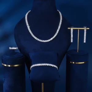 Women's Daily Wear Newly Designed Square Zircon Necklace and Chain Copper Jewelry Set for Weddings