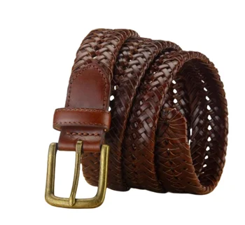 Fashion High Quality Handmade Cowhide Woven Genuine Leather Men Luxury Braided Belts with Pin Buckle