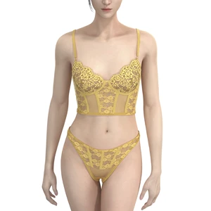 Women's Sexy Breathable Cotton Lace Lingerie Set Embroidery Plus Size Bra Panty Custom Logo Waist Wholesale Underwear Bikini