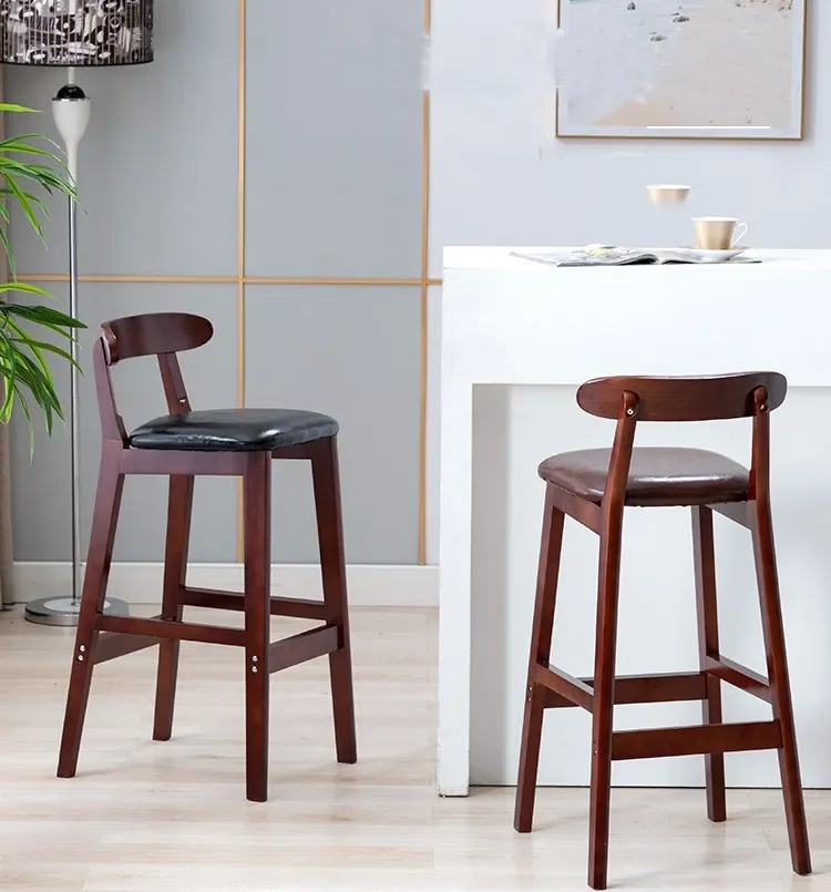 JXT супер качество лидер продаж кафе магазин деревянные ножки винтажная кожаная обеденная обивка барный стул