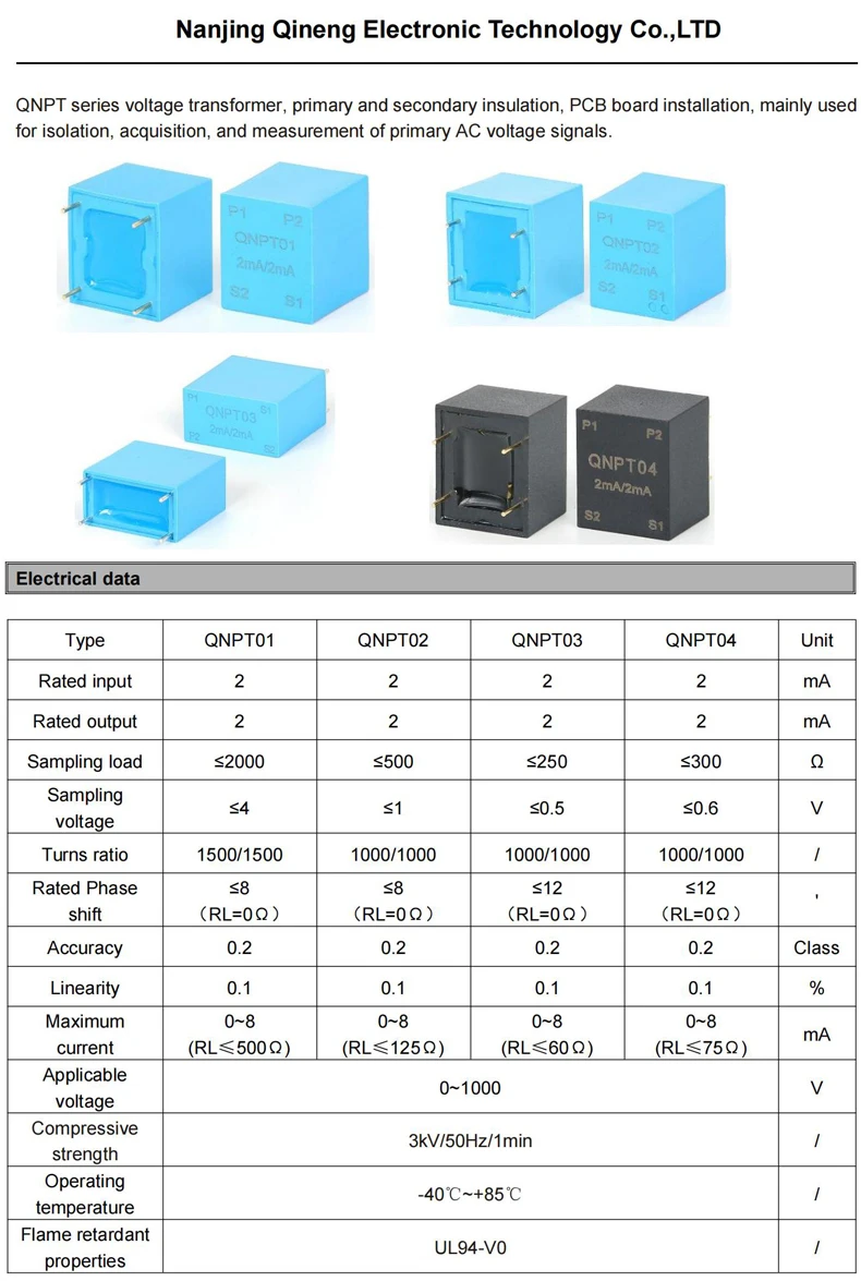 Pcb Mount Current Transformer CT QNCT02 10A/10mA 50A 25mA 10A/5mA 20A/20mA Small Current Transducer AC Precision Current Sensor
