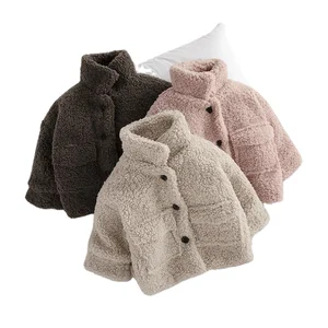 2022 Fashion Baby Girl Winter Jacket Thick Lamb Wool Long Sleeve Solid Infant Toddler Warm Sheep Outwear Cotton Children Coats