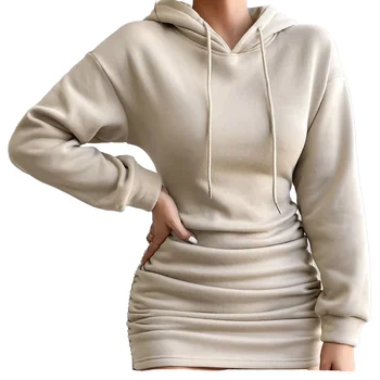 Autumn and Winter New Hooded Fashion Slim Sexy Sexy Girl Drawstring Hip Wrap Sweat Dress