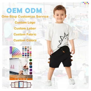 OEM Summer Wholesale Children Kids Custom Drop Shoulder Short Sleeve O-neck T Shirt Shorts Boys Clothing Sets
