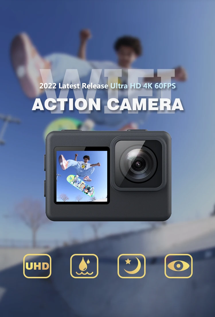 2023 Latest Release UHD 4K 60FPS WIFI Dual Colorful Screens Digital Action Camera Camara De Accion 4k