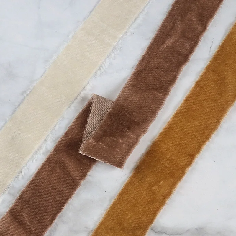 Woric Taupe Velvet Ribbon 1 1/2 Inch 5 Yards Frayed Edge...