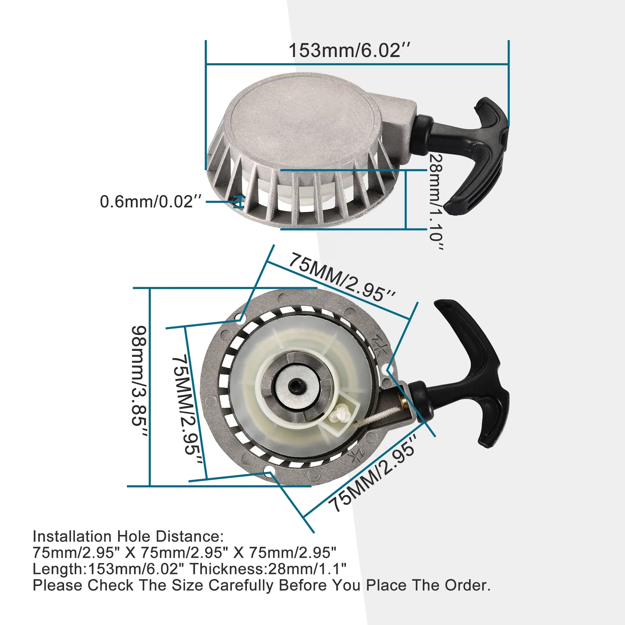 GOOFIT Motorcycle Silver Pull Start Recoil Starter Replacement for 2 Stroke 43cc 47cc 49cc Brush Cutter ATV Mini Dirt Bike Scoot