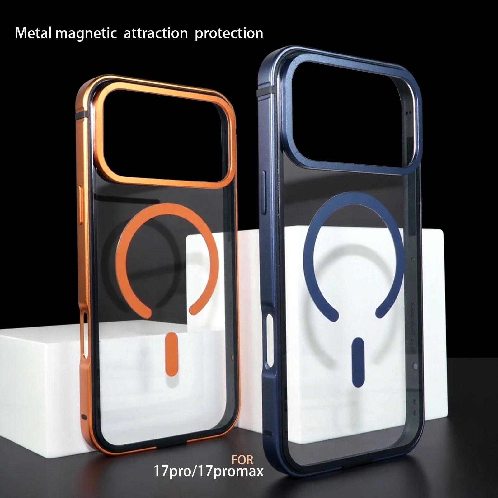 Original Titanium Color Metal Bumper Case for iPhone 17 Pro 17 Pro Max Alloy Silicone Frame Transparent Magnetic PC Back Cover
