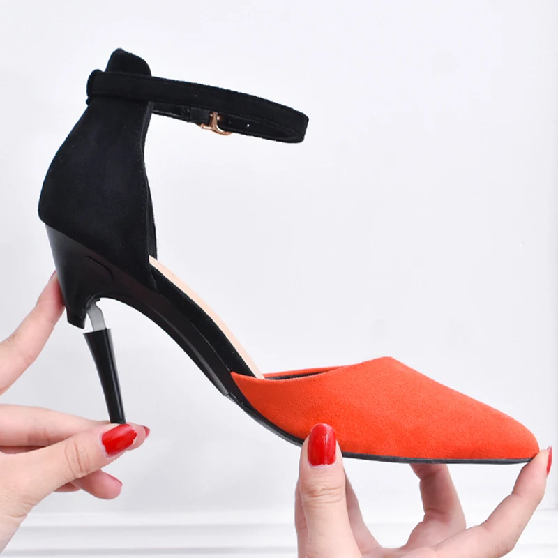 BABALA High-End Customversatile Foldable Pointed Toe Heels Comfortable Classy Ankle Strap Thin Heels Bridal Shoes