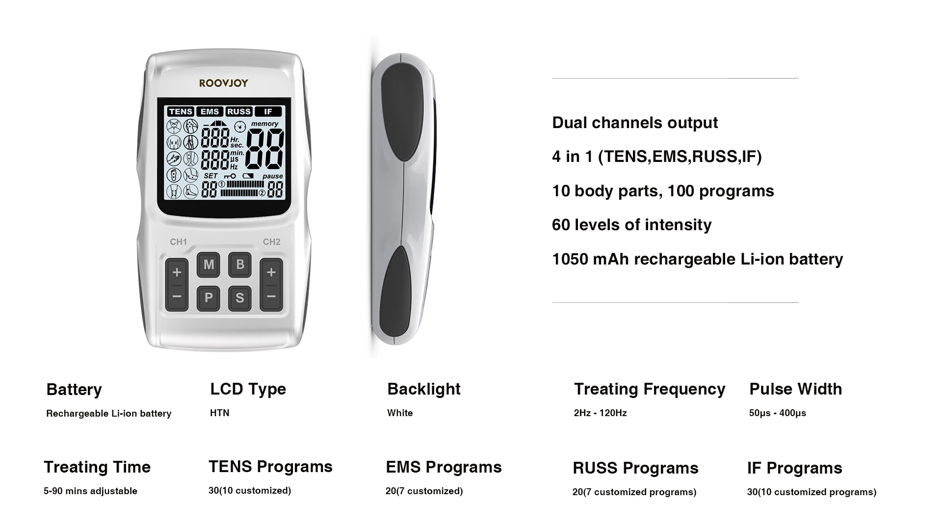 4 in 1 Portable Combo TENS Unit EMS Russian Stimulation Machine Electroshock Interferential Therapy Machine Tens Ems Pain Relief