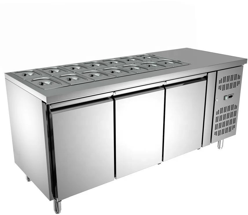 GN Pans Open Display Counter Cooler Salad Bar Refrigerator /Buffet Salad Bar Refrigeration Equipment