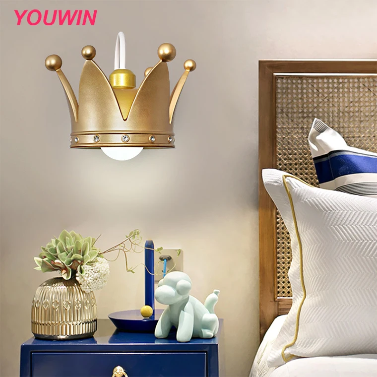 kid room crown wall lamp girl princess bedroom cartoon hanging lamp personality creative pastoral bedside warm lamps