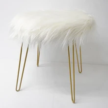 Living Room Furnitures Modern European Style Round Footstool White Faux Fur Ottoman Stool with Golden Legs
