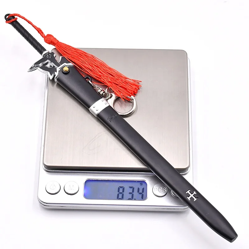 22cm Anime Sword Keychains Mini Japanese Sword Katana Key Chain SAO Elucidators Tiny Sword Model with Ejection Sheath