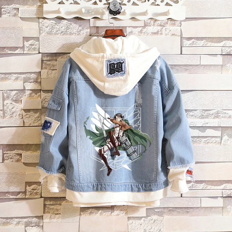 Factory Attack on Titan Jeans Jacket Scout Regiment Cosplay  Coat Eren Jaeger Hooded Sweatshirt Coat Men Trucker Jacket
