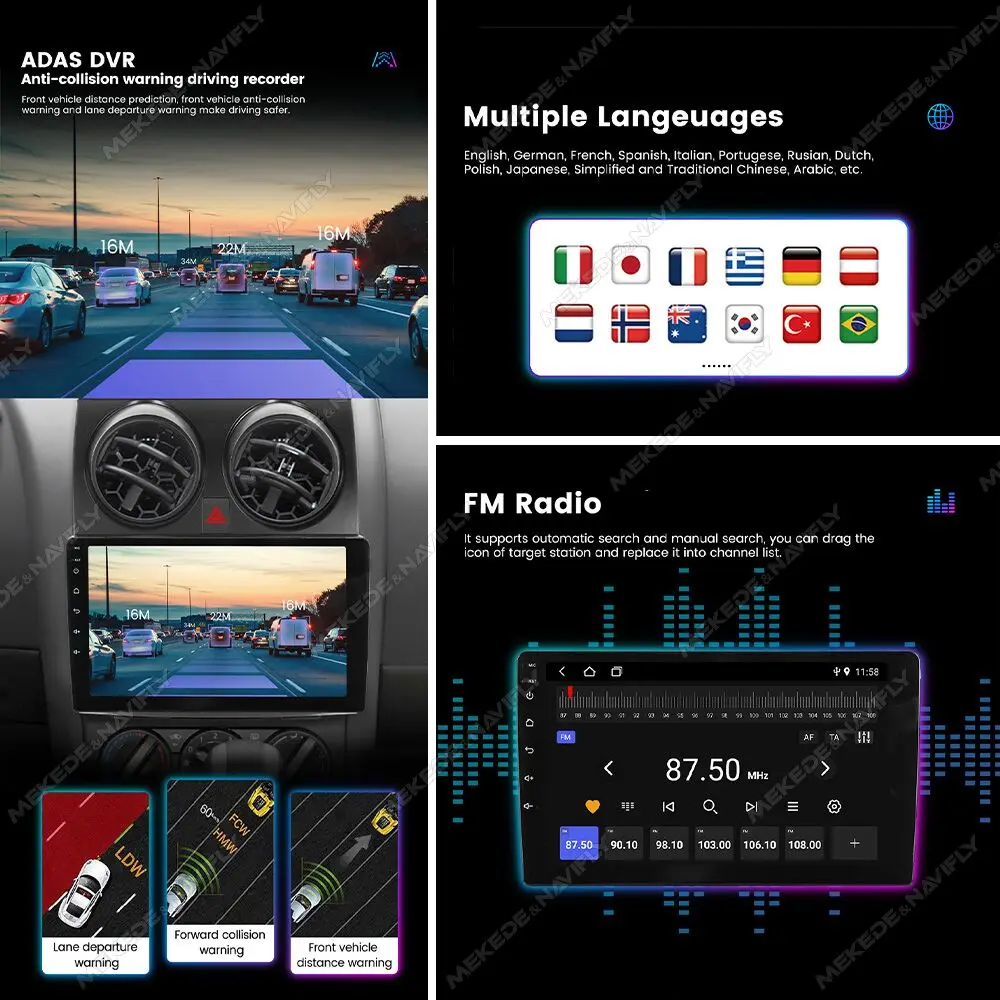 MEKEDE 9 Inch Universal Type Android Car Head Unit Harness Frame Kit Radio Screen Multimedia Monitor for MZ05 Mazda 5 2005-2010