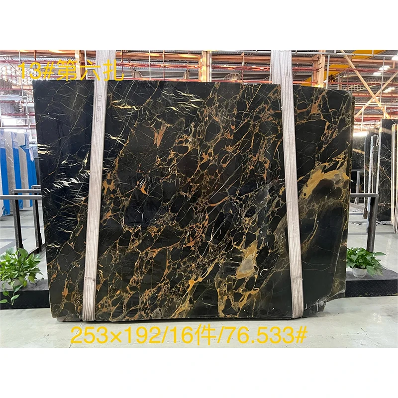 फर्श और सीढ़ियों के लिए कस्टम ब्लैक गोल्ड पोर्टोरो मार्बल टाइल्स और स्लैब