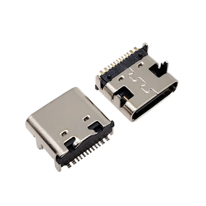 16-Pin SMT Female Type-C USB Connectors for Mobile Phone Charging Port Copper Stainless Steel Mid Mount PCB Usb Type C Jack