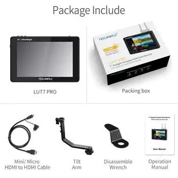 FEELWORLD LUT7S PRO 7 Inch Camera Monitor 2200nits Touch 3D LUT, F970 Kit Bulk Order Wholesale DSLR Monitor product image