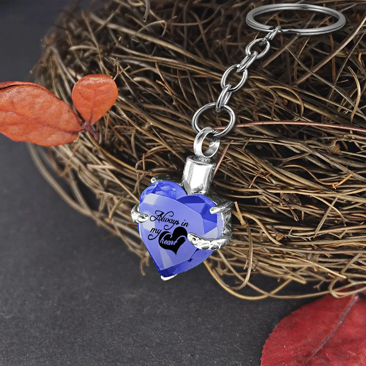 Heart shape Crystal Pendant  KeyChain Cremation Urn Memorial for Human Pets Ashes KeyRing Men Women Jewelry - Always in my heart