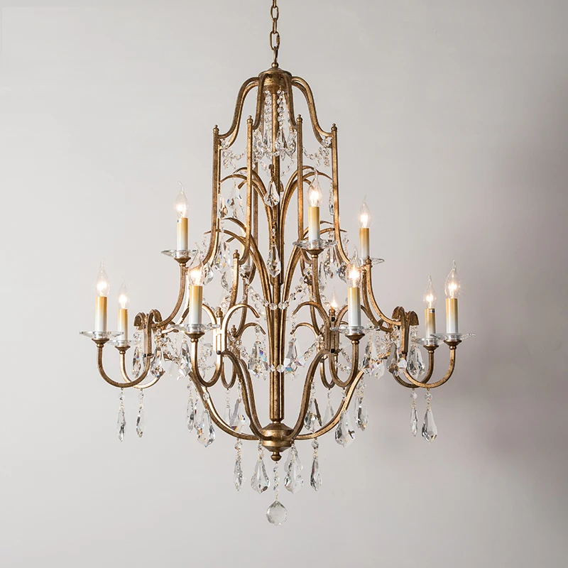 Duplex Woonkamer Kroonluchter Villa Lobby Kroonluchter, Gesmede IJzeren Hotel Woonkamer Europeaan Stijl Trap Kristallen Kroonluchter