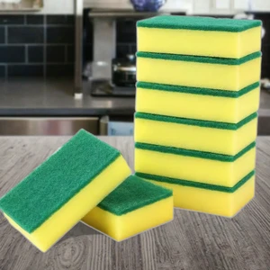 Yellow Green Sponge Pad Powerful Kitchen Cleaning Polyurethane Sponge for Kitchen Cleaning Use Polyester+polyurethane Sponge