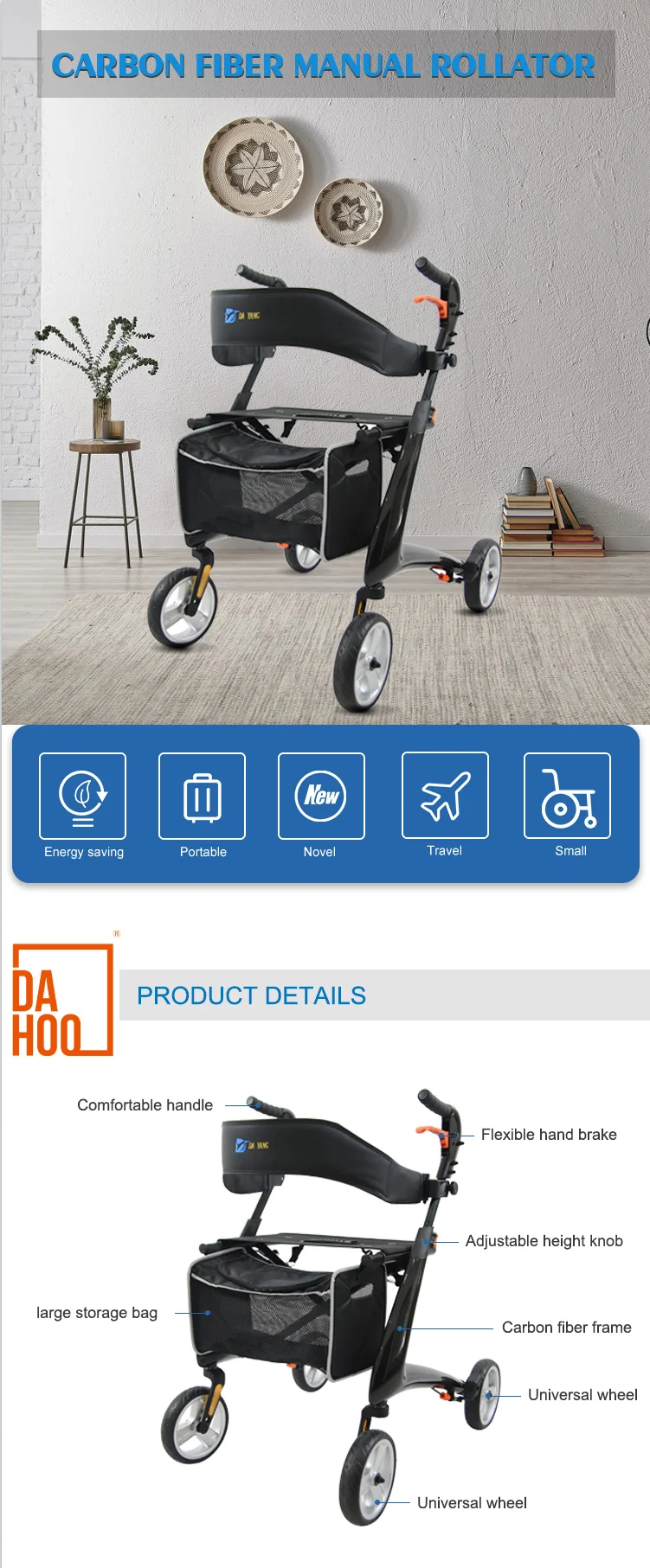 Dh04201 Carbon Fiber Rollator Walker Wheelchair Home Care Products For ...