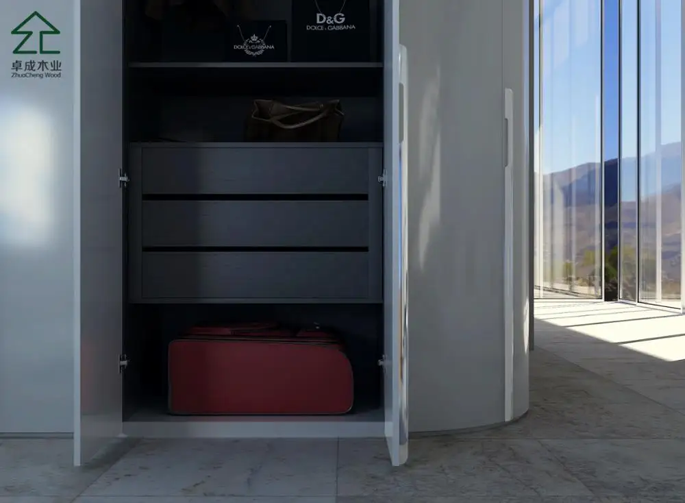 Factory Customized Modern Wardrobe With Hinged Doors High Quality Wooden Bedroom Walk-in Curved Wardrobe Closet