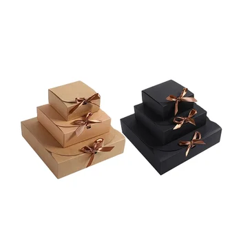 Eco Friendly chocolate white black kraft paper box simple folding box with ribbon