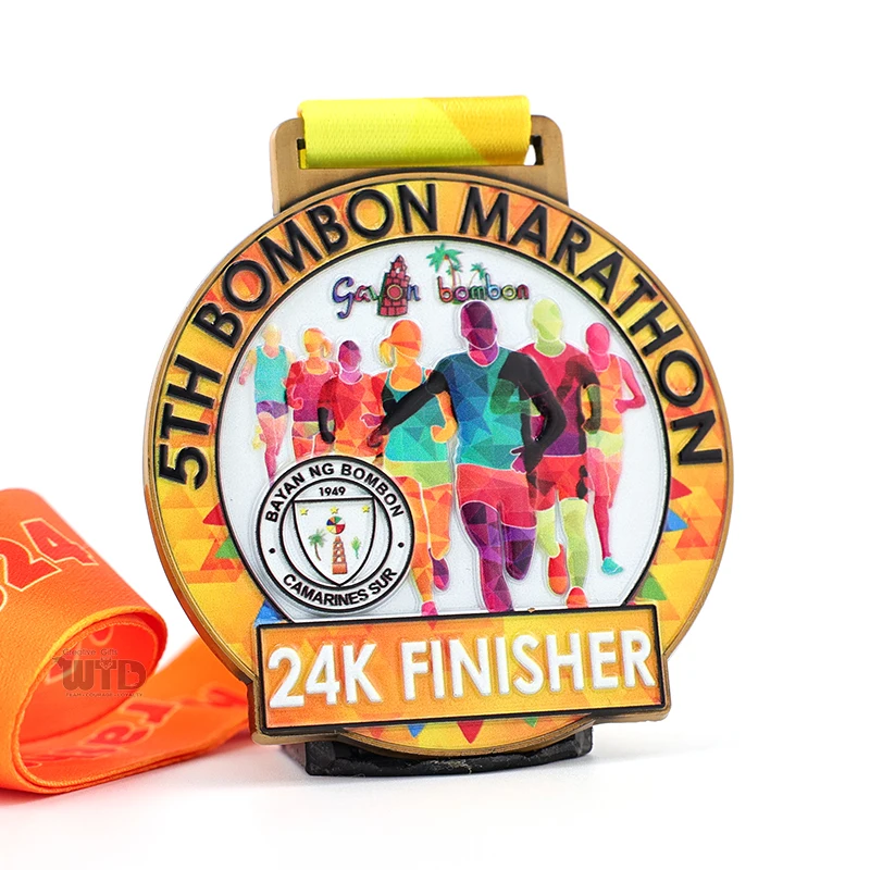 Custom 24K Marathon Running Finisher Medals with Ribbons Free Design Personalized 3D Enamel Metal Medals Sports Race Award Medal